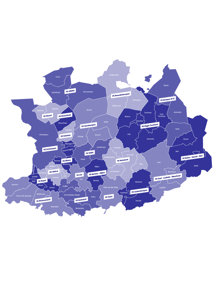 Politiediensten province Antwerpen op kaart